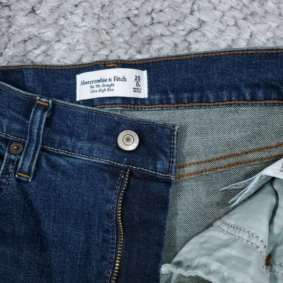 Abercrombie 90s Straight Ultra High Rise Jeans Dark Wash Blue Size 0 25 Stretch - Picture 4 of 10